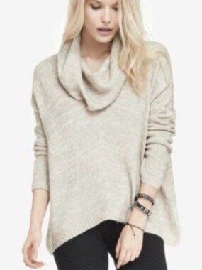 🧡3/15 Express Oversized Cowl Neck Mohair/Wool Blend Sweater Beige Women's XS/S